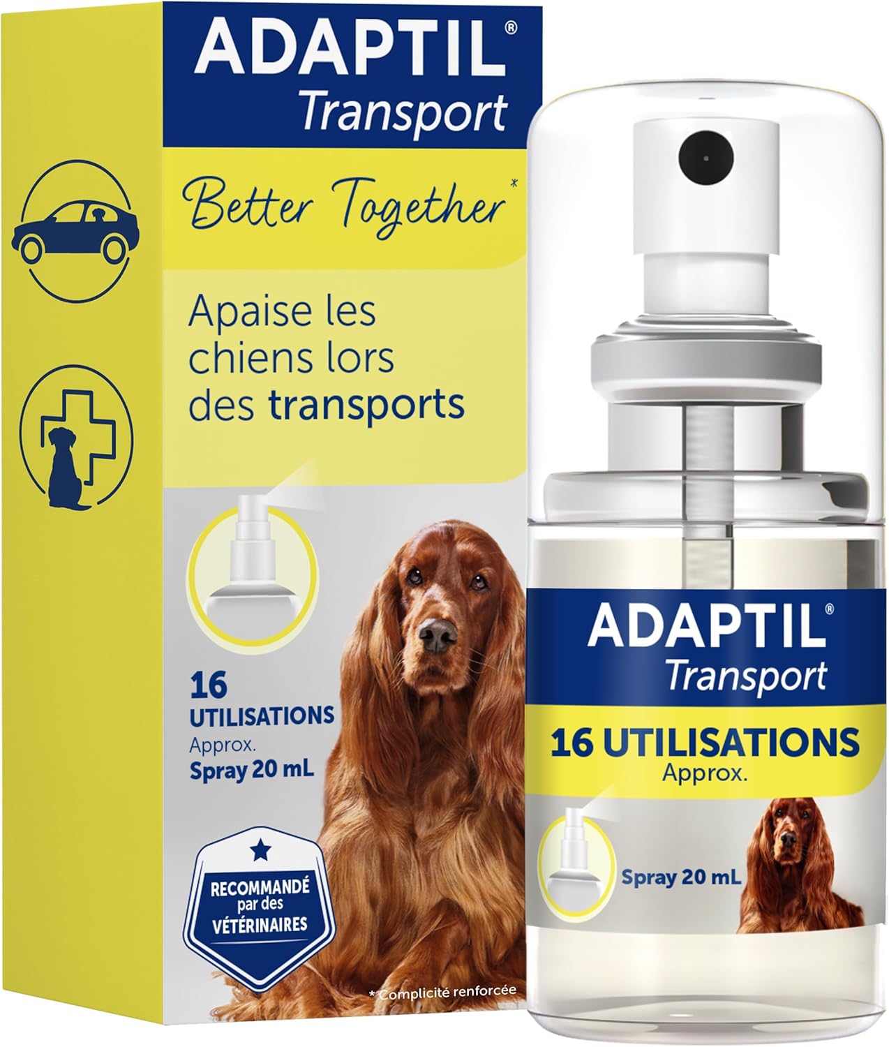 ADAPTIL Transport Spray 20ml - Anti-Stress pour Chien, Voyage, Education, Dressage